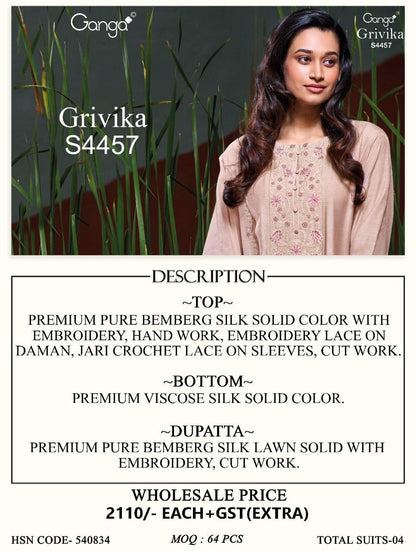 Grivika S4457 Ganga Bemberg Silk Plazzo Style Suits Manufacturer