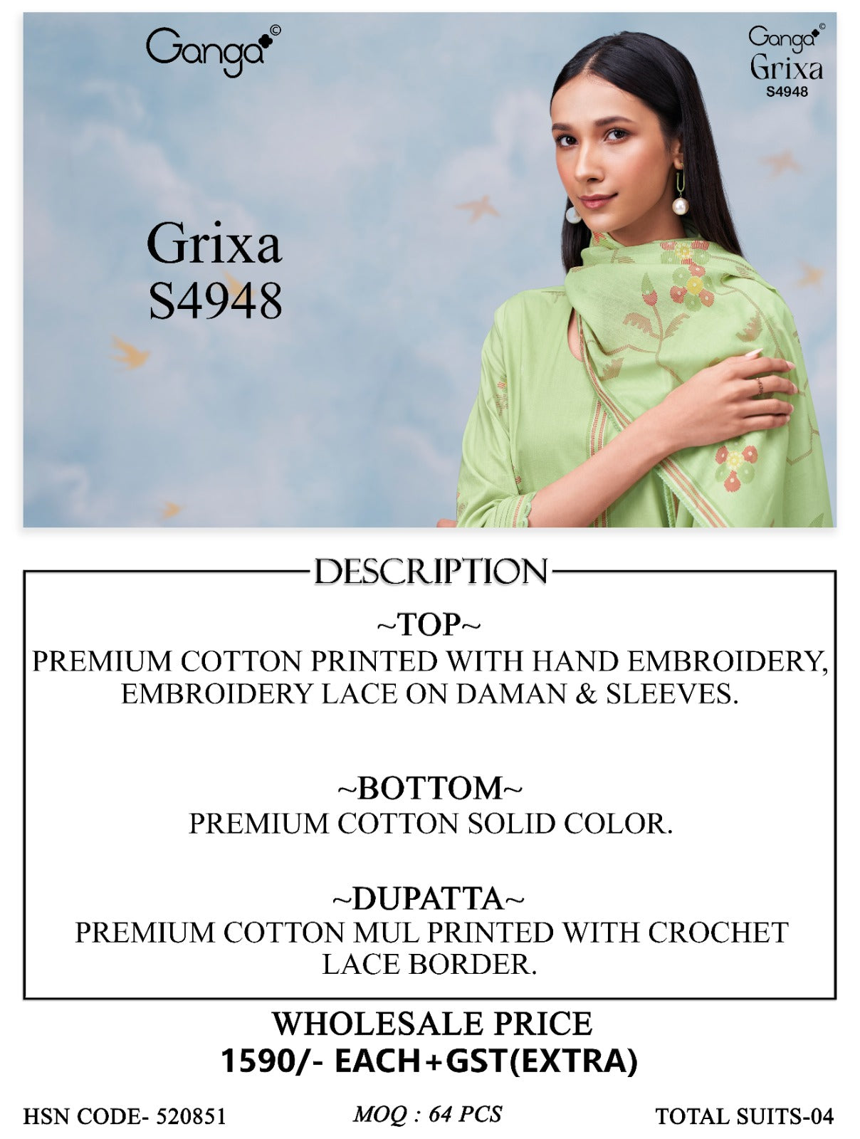 Grixa S4948 Ganga Cotton Pant Style Suits Supplier