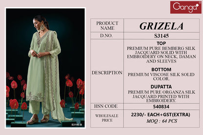 Grizela 3145 Ganga Premium Bemberg Plazzo Style Suits Wholesale