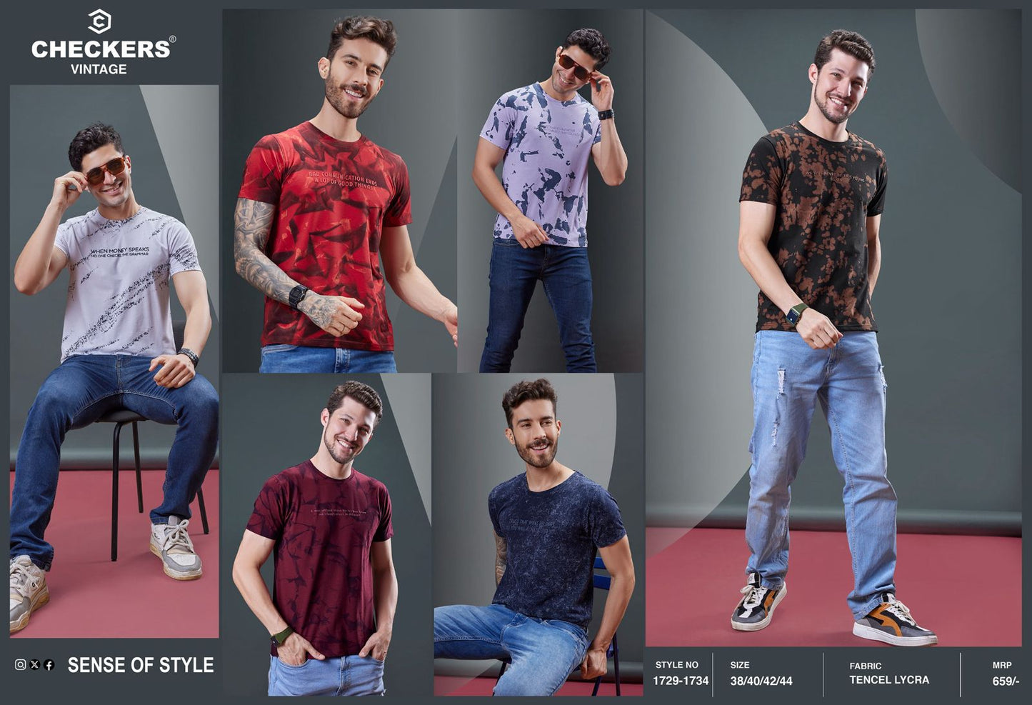 Gsm 195 Style No 1729-1734 Checkers Premium Cotton Mens Tshirts Supplier Ahmedabad