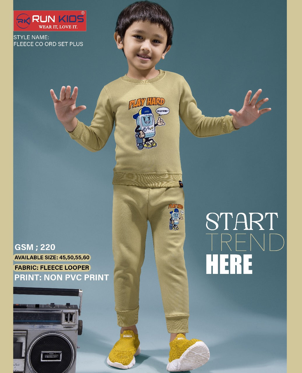 Gsm 220 Run Kids Fleece Boys Co Ord Set Wholesaler Ahmedabad
