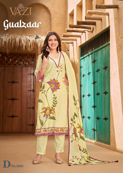 Gualzaar Vazi Fashion Viscose Muslin Readymade Pant Style Suits Supplier India