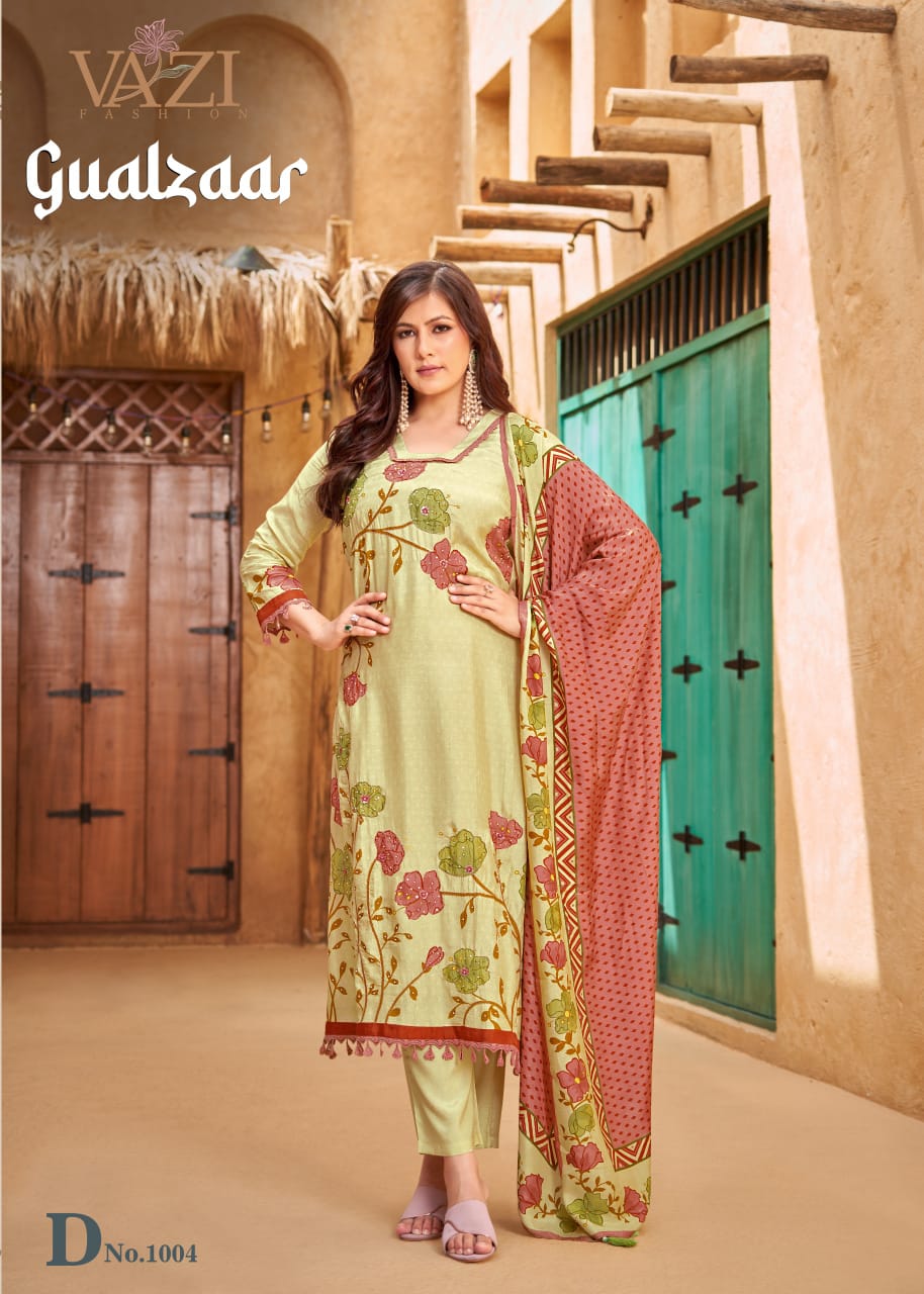 Gualzaar Vazi Fashion Viscose Muslin Readymade Pant Style Suits Supplier India