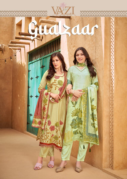 Gualzaar Vazi Fashion Viscose Muslin Readymade Pant Style Suits Supplier India