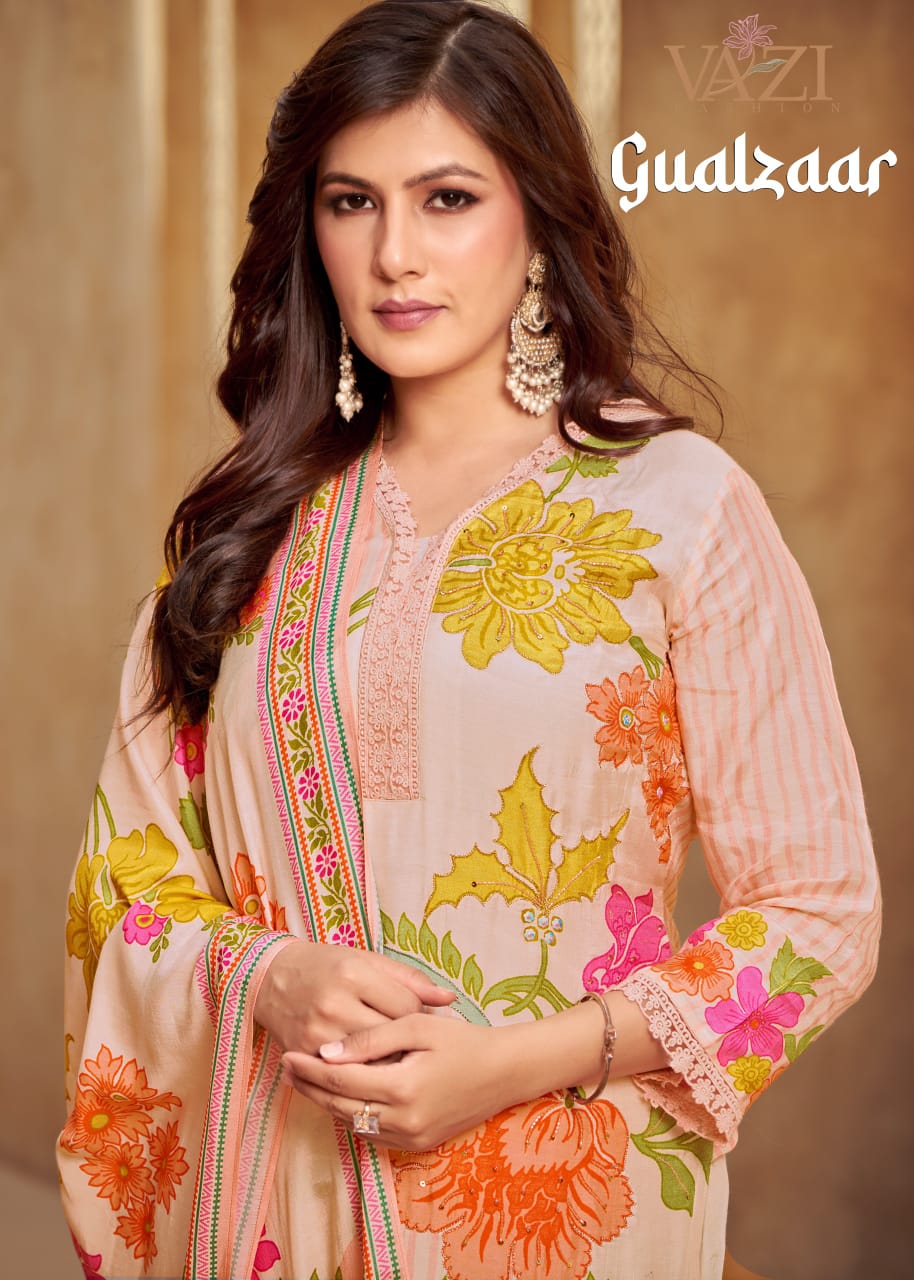 Gualzaar Vazi Fashion Viscose Muslin Readymade Pant Style Suits Supplier India
