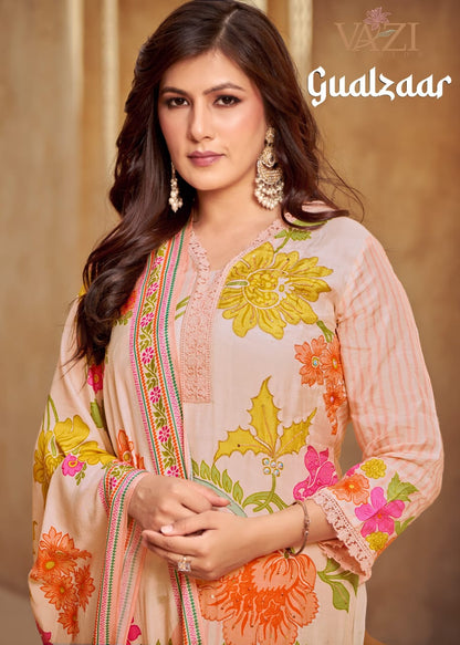 Gualzaar Vazi Fashion Viscose Muslin Readymade Pant Style Suits Supplier India