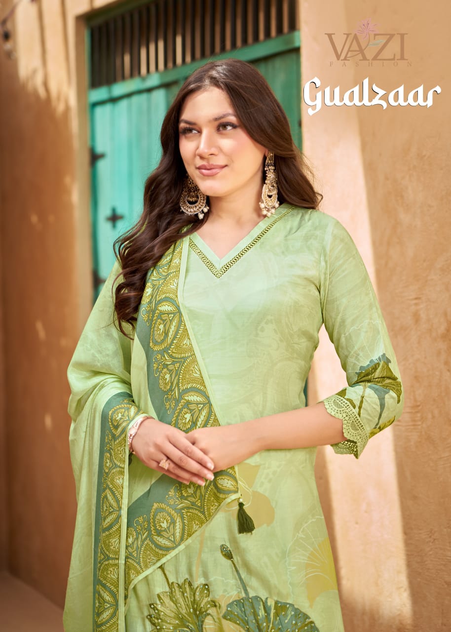 Gualzaar Vazi Fashion Viscose Muslin Readymade Pant Style Suits Supplier India