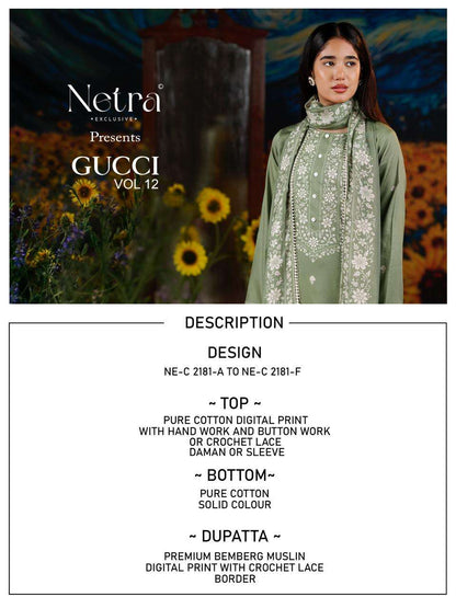 Gucci Vol 12 Netra Cotton Pant Style Suits Exporter Gujarat