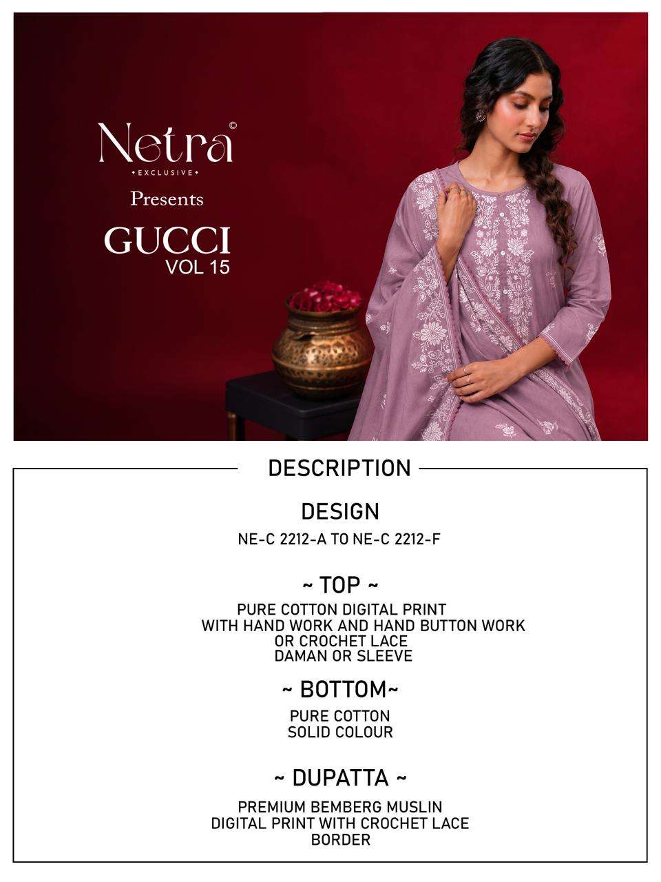 Gucci Vol 15 Netra Cotton Pant Style Suits Wholesaler
