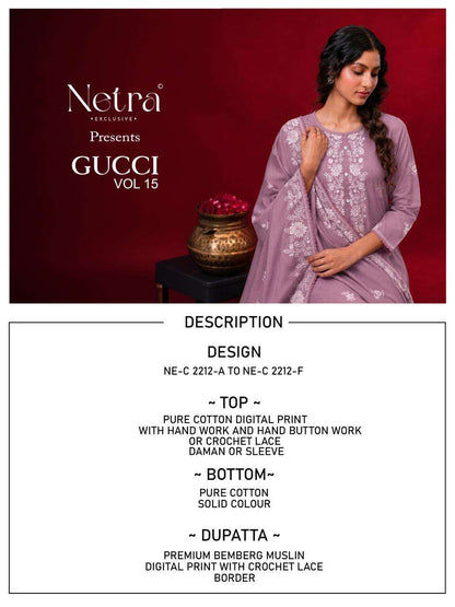 Gucci Vol 15 Netra Cotton Pant Style Suits Wholesaler