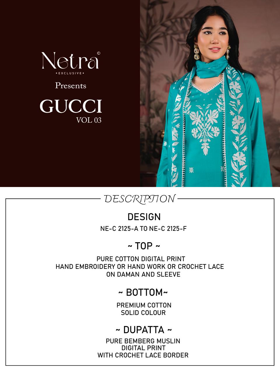 Gucci Vol 3 Netra Cotton Satin Pant Style Suits Supplier Gujarat