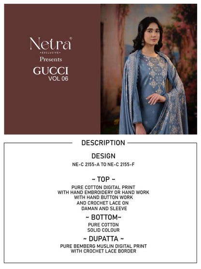 Gucci Vol 6 Netra Cotton Pant Style Suits Supplier Ahmedabad