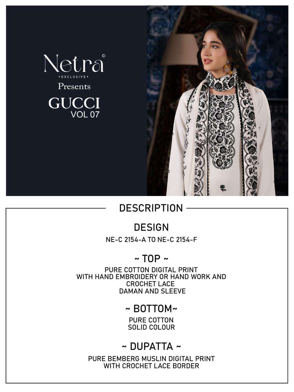 Gucci Vol 7 Netra Cotton Satin Pant Style Suits Exporter Ahmedabad
