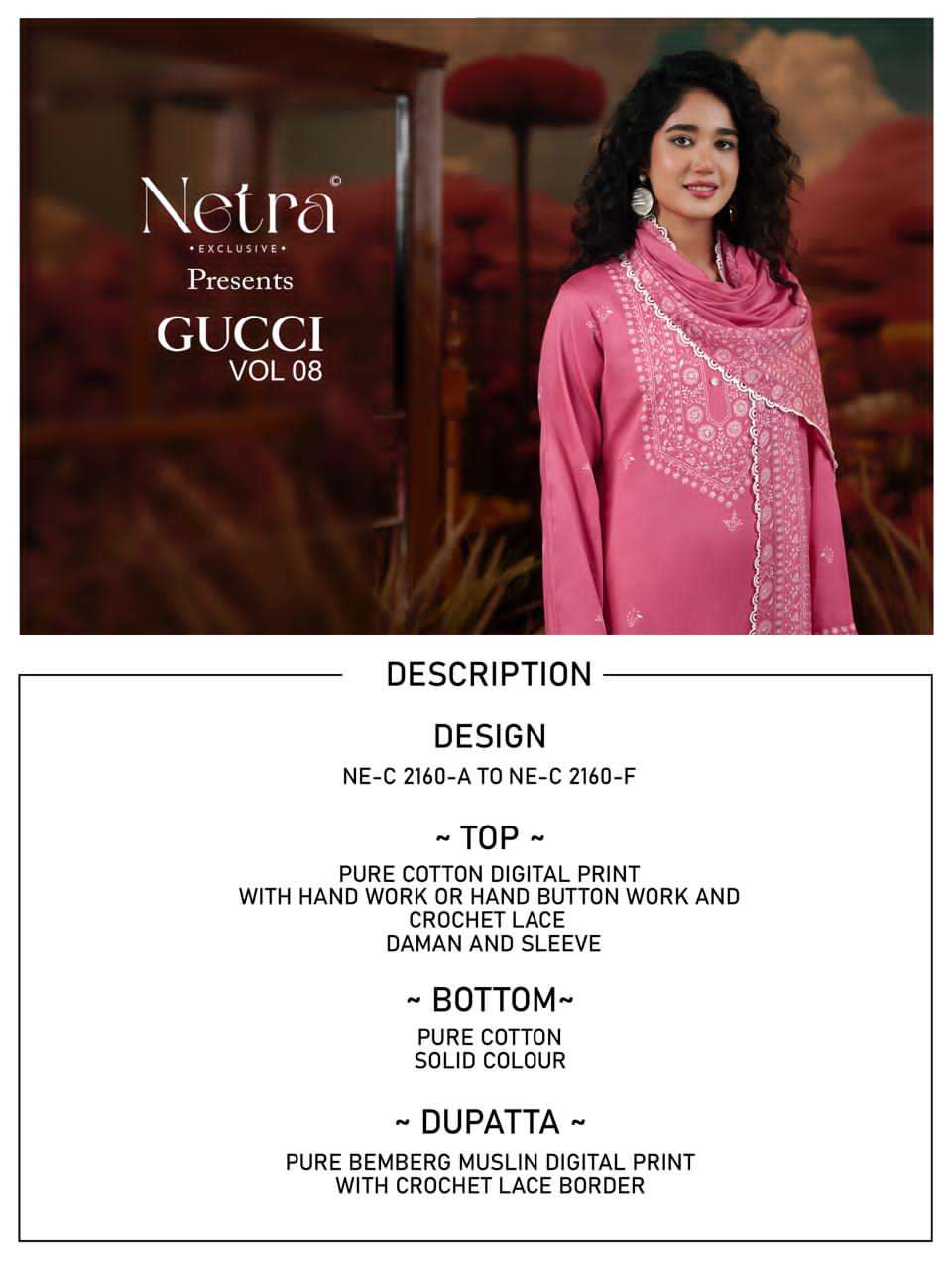 Gucci Vol 8 Netra Cotton Pant Style Suits Wholesaler Ahmedabad