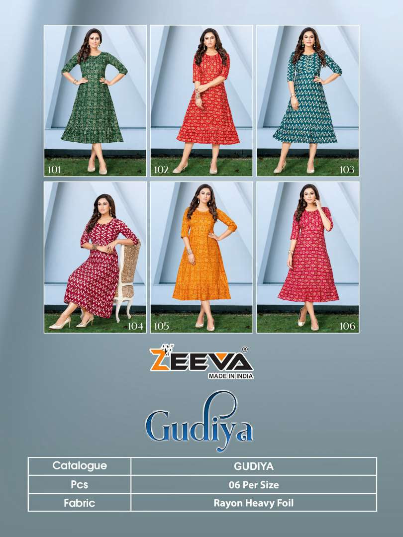 Gudiya Zeeva Rayon Foil Anarkali Kurtis Exporter Gujarat