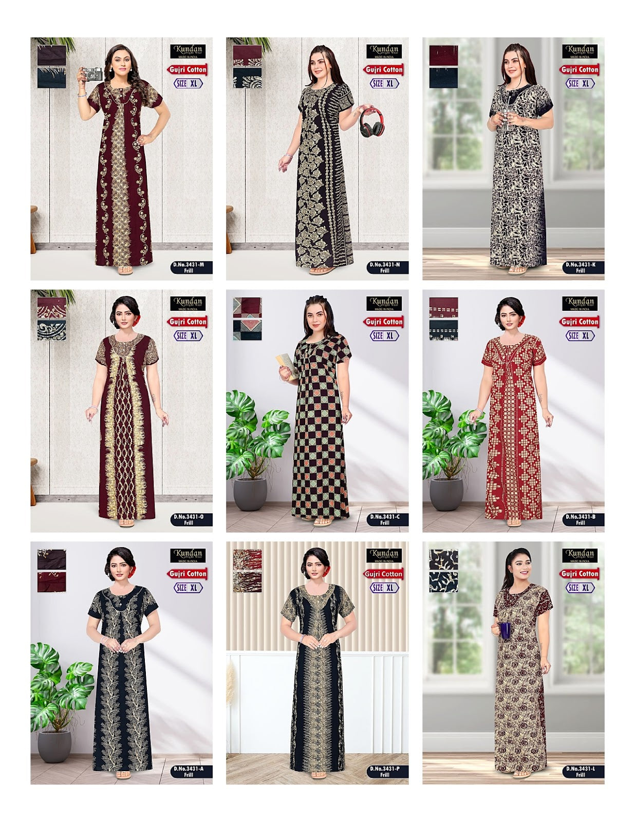 Gujri Cotton 010925 Kundan Night Gowns Supplier Gujarat