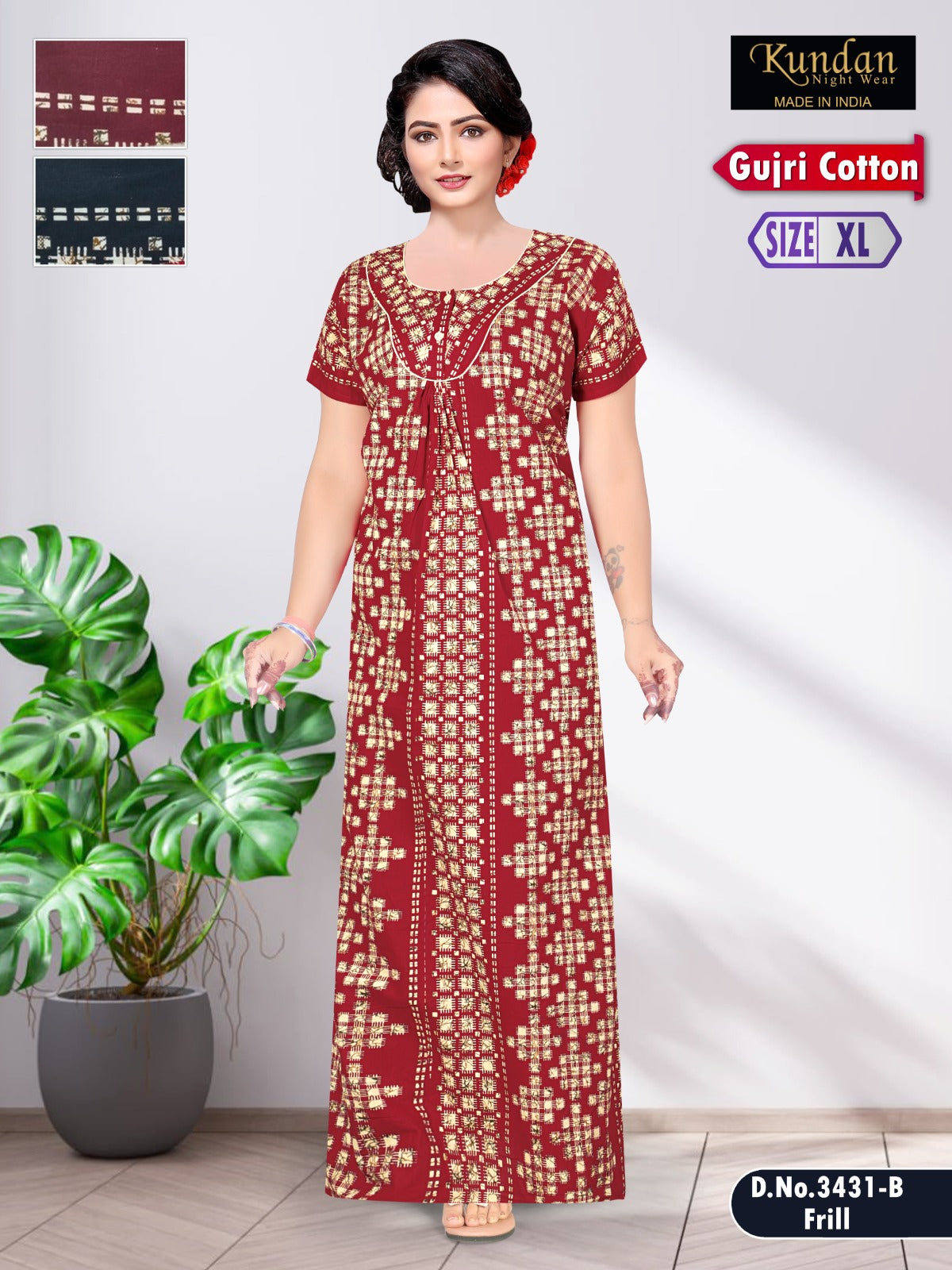 Gujri Cotton 010925 Kundan Night Gowns Supplier Gujarat