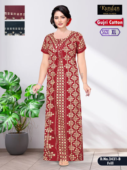 Gujri Cotton 010925 Kundan Night Gowns Supplier Gujarat