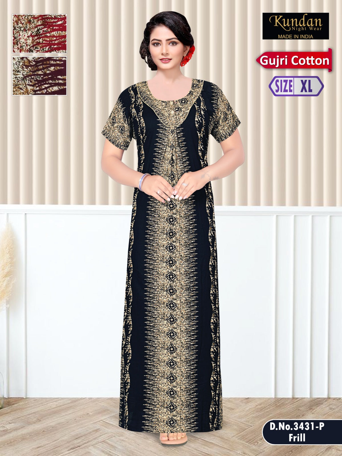 Gujri Cotton 010925 Kundan Night Gowns Supplier Gujarat