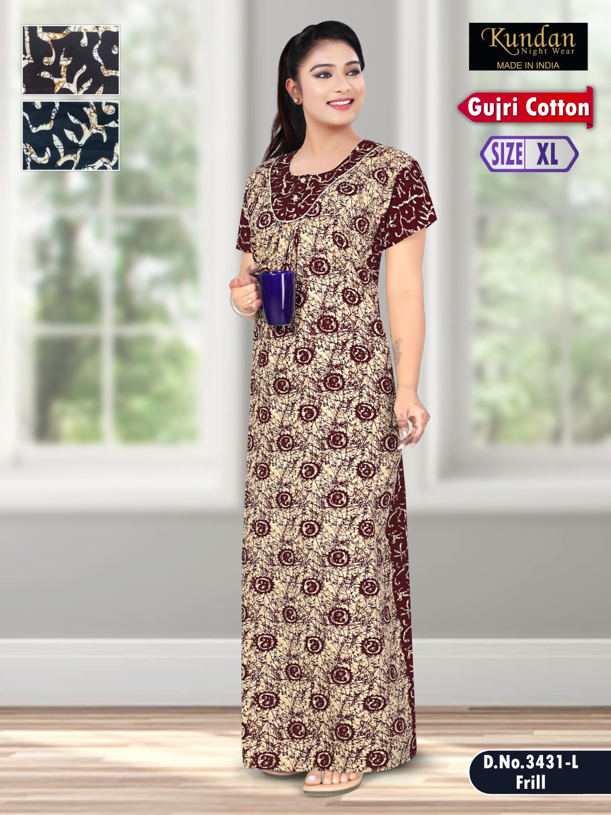 Gujri Cotton 010925 Kundan Night Gowns Supplier Gujarat