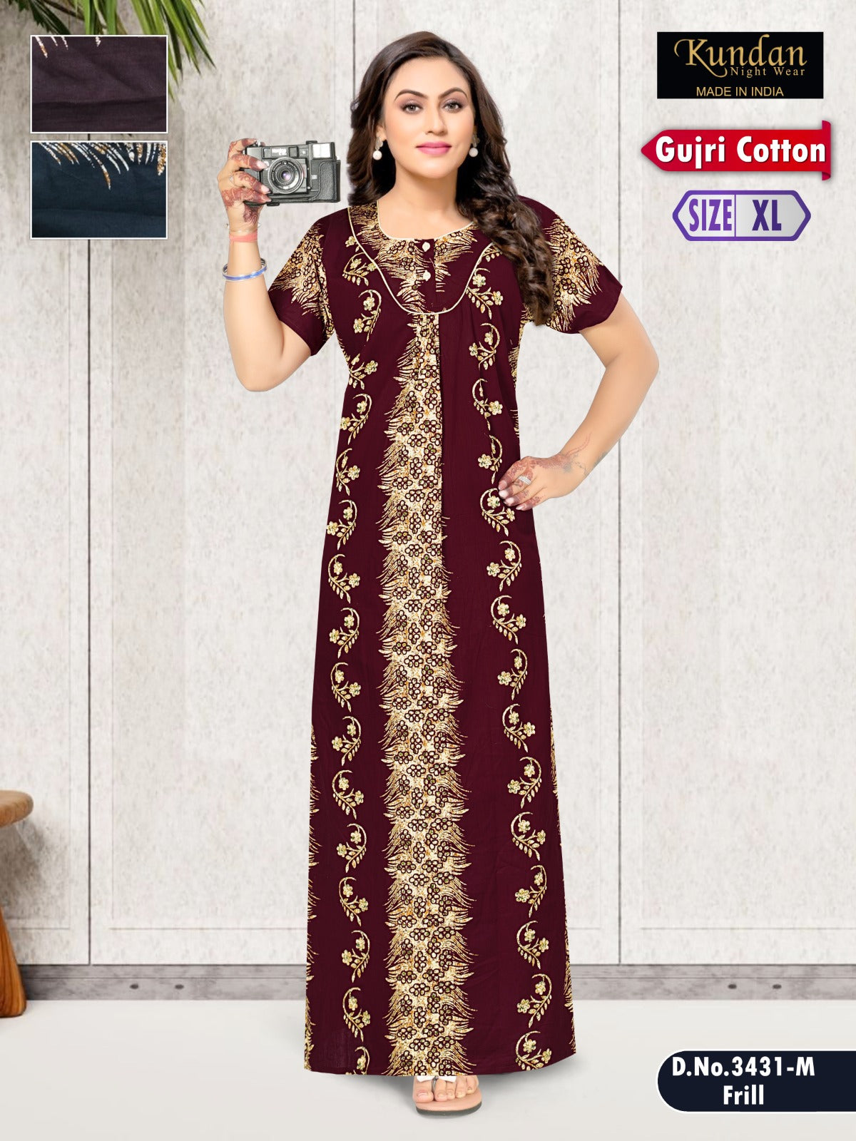 Gujri Cotton 010925 Kundan Night Gowns Supplier Gujarat