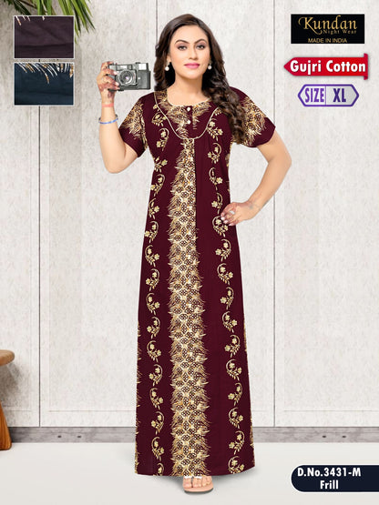 Gujri Cotton 010925 Kundan Night Gowns Supplier Gujarat