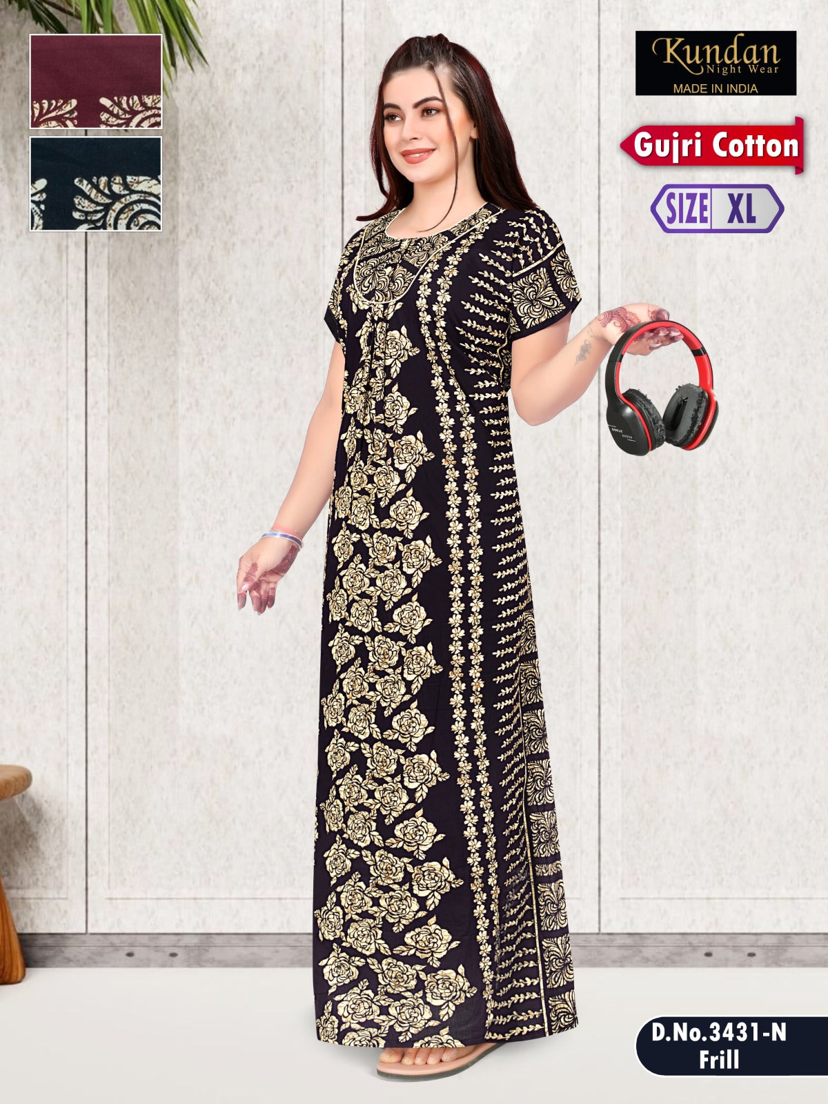 Gujri Cotton 010925 Kundan Night Gowns Supplier Gujarat