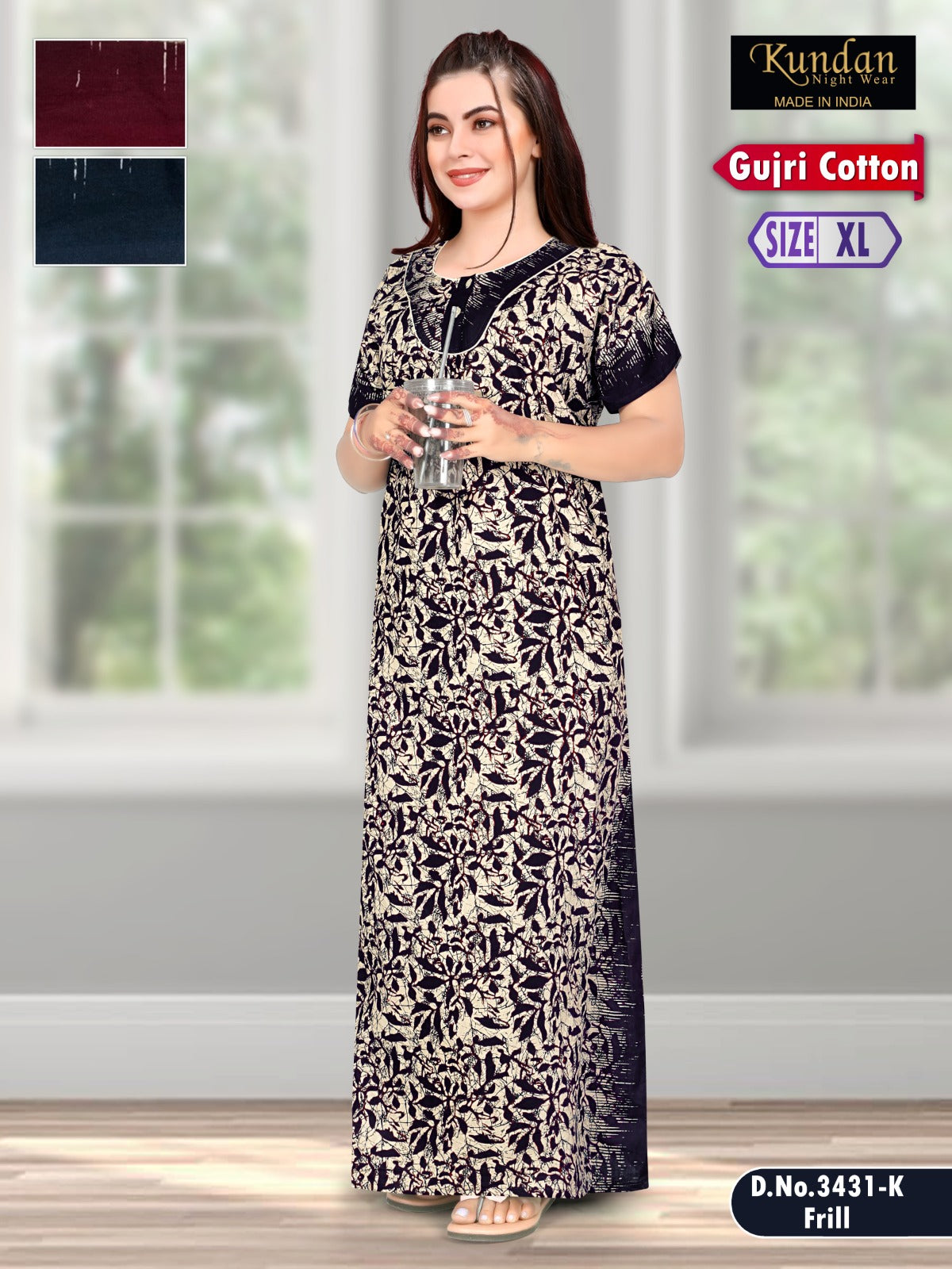 Gujri Cotton 010925 Kundan Night Gowns Supplier Gujarat