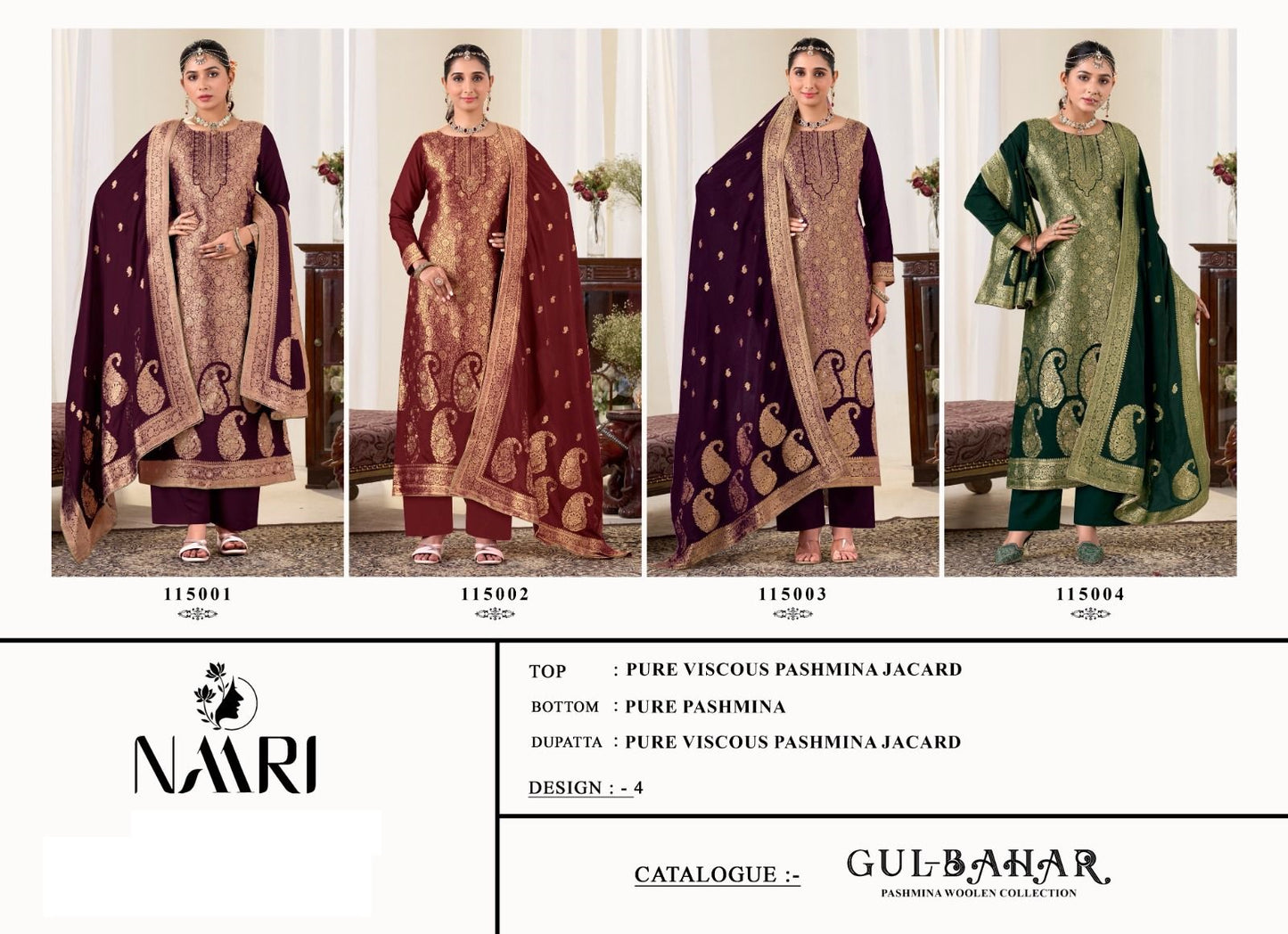 Gul Bahar Naari Jacquard Pashmina Suits Wholesale Price