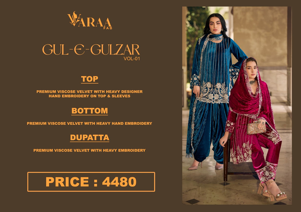 Gul E Gulzar Vol 1 Varaa Fab Viscose Velvet Suits Wholesaler