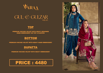 Gul E Gulzar Vol 1 Varaa Fab Viscose Velvet Suits Wholesaler