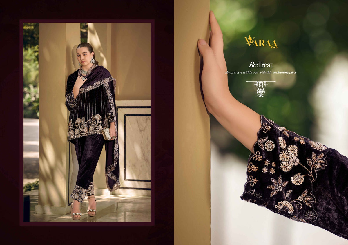 Gul E Gulzar Vol 1 Varaa Fab Viscose Velvet Suits Wholesaler