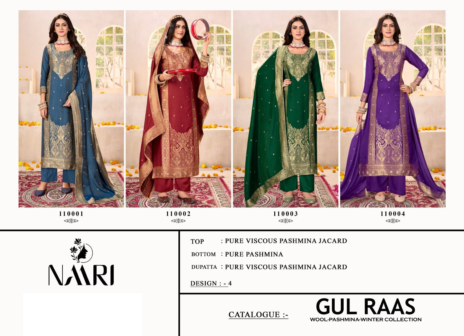 Gul Raas Naari Viscose Pashmina Suits Exporter