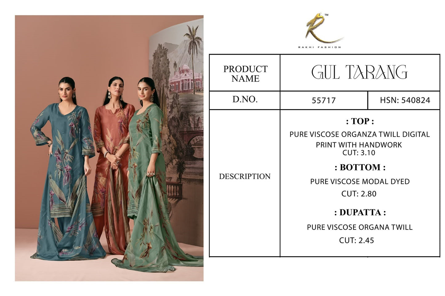 Gul Tarang Rakhi Fashion Viscose Organza Pant Style Suits Manufacturer