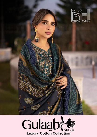 Gulaab Vol 3 Luxury Cotton Collection Maryam Hussain Cotton Karachi Salwar Suits Wholesaler