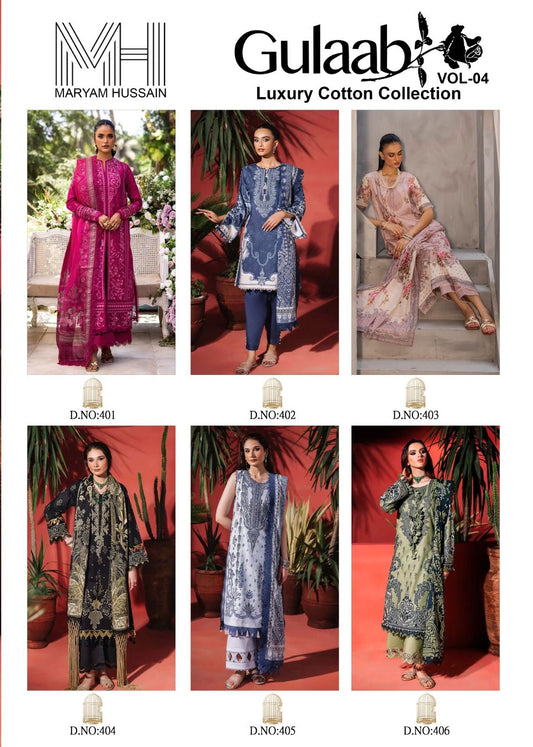 Gulaab Vol 4 Luxury Cotton Collection Maryam Hussain Karachi Salwar Suits Wholesale Price