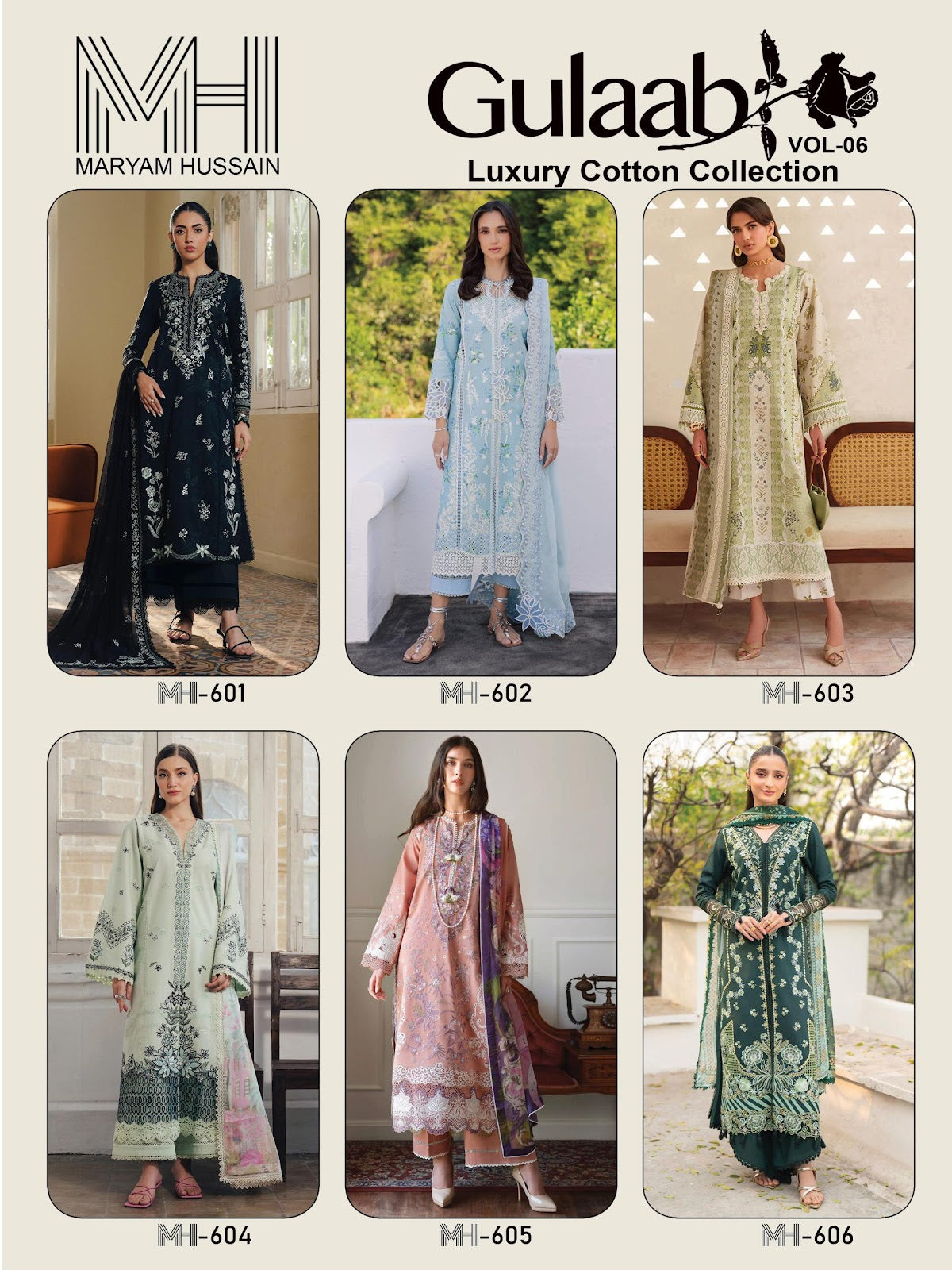 Gulaab Vol 6 Maryam Hussain Mix Cotton Karachi Salwar Suits Manufacturer