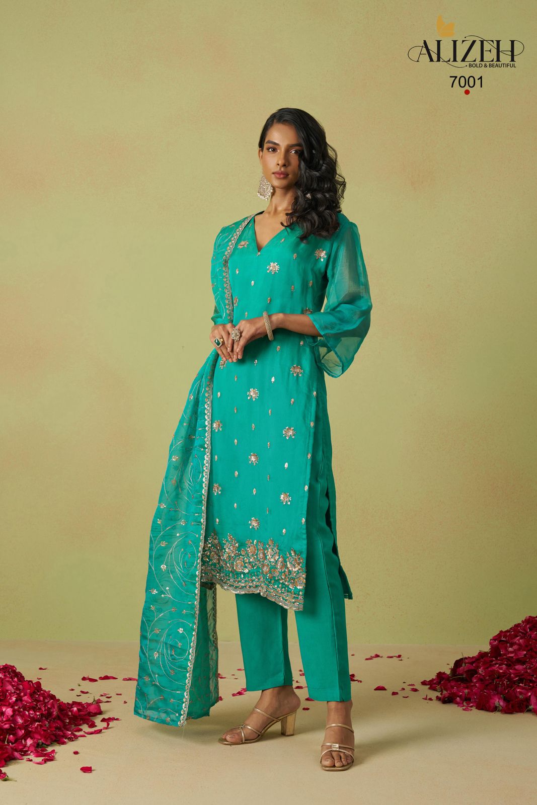 Gulaabo 7001-7004 Alizeh Organza Pant Style Suits Supplier Ahmedabad