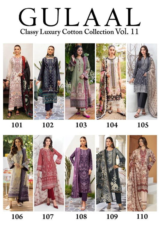 Gulaal Classy Luxury Cotton Collection Vol 11 Sana Maryam Karachi Salwar Suits Supplier India