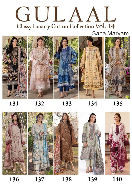 Gulaal Vol 14 Classy Luxury Cotton Sana Maryam Karachi Salwar Suits Exporter