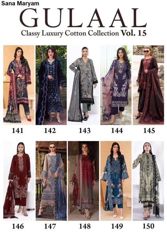 Gulaal Vol 15 Classy Luxury Cotton Collection Sana Maryam Karachi Readymade Suits Wholesaler India