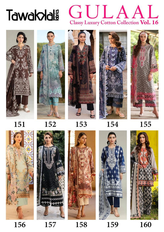 Gulaal Vol 16 Tawakkal Fabrics Mix Cotton Karachi Salwar Suits Manufacturer