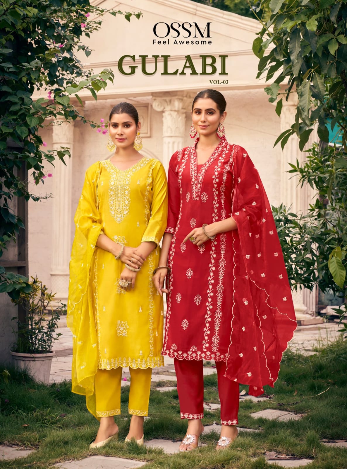 Gulabi Vol 3 Ossm Roman Silk Readymade Pant Style Suits Manufacturer India