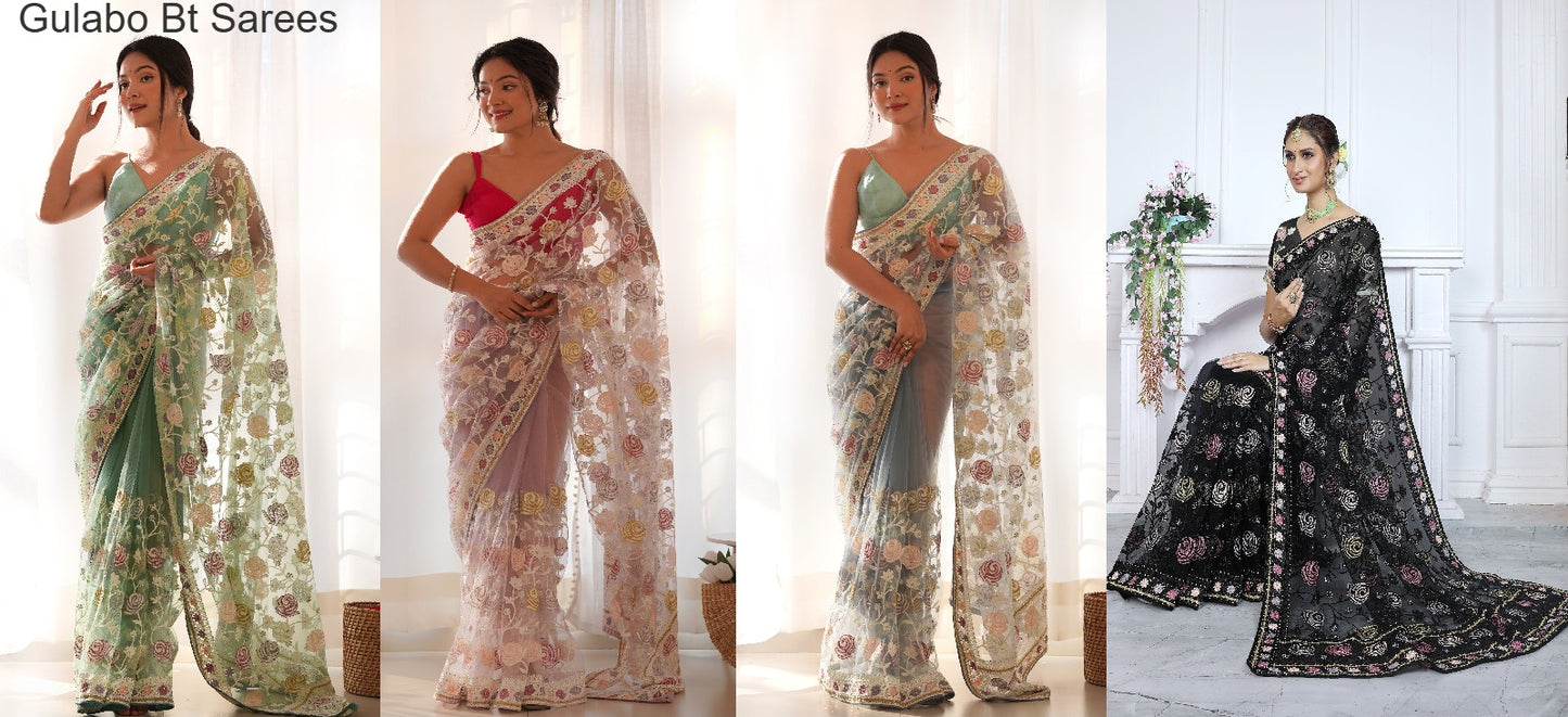 Gulabo Bt Butterfly Net Sarees Wholesaler Ahmedabad