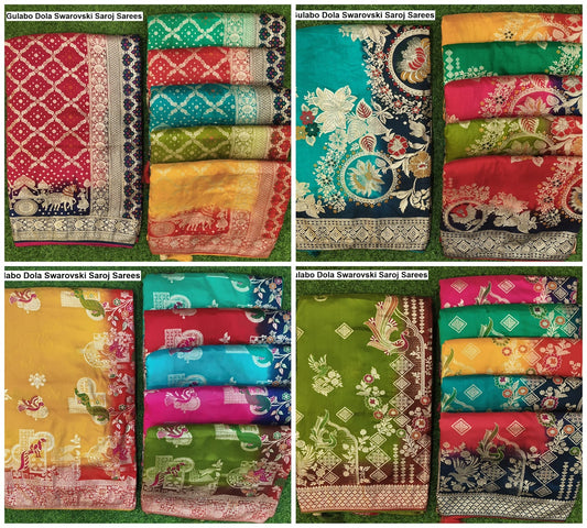 Gulabo Dola Swarovski Saroj Muslin Sarees Wholesaler Ahmedabad