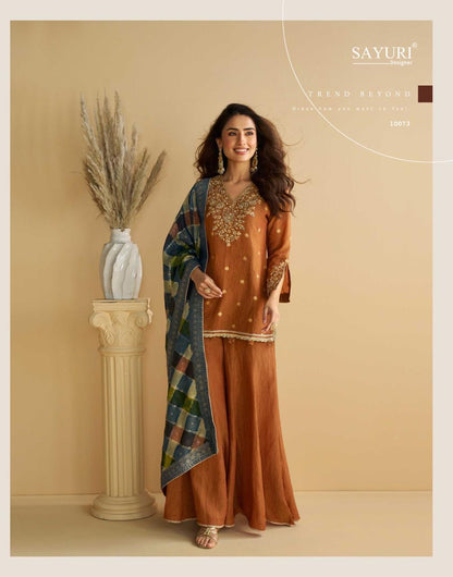 Gulabo Sayuri Chinon Silk Readymade Plazzo Style Suits Wholesaler Ahmedabad