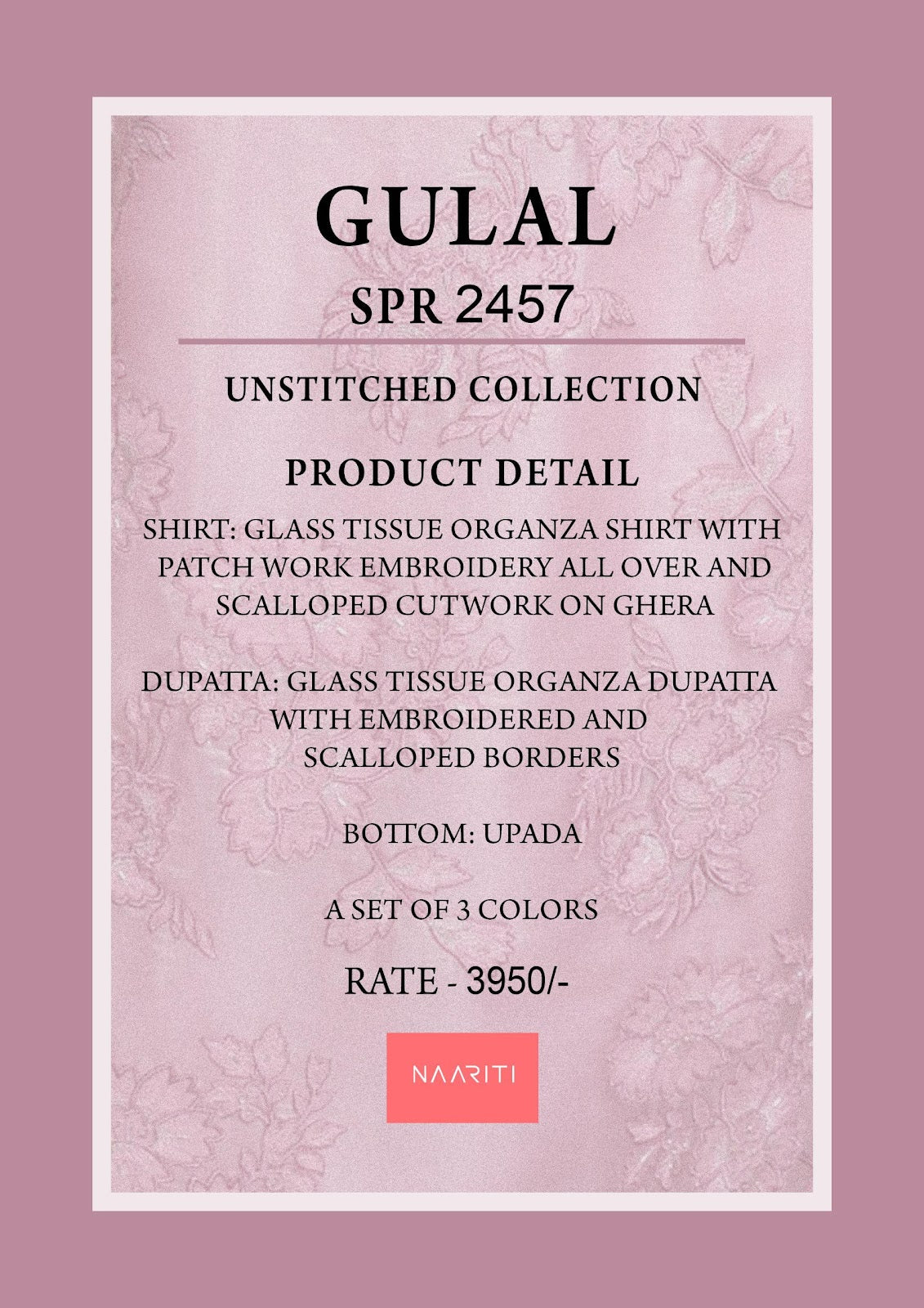 Gulal Naariti Tissue Pant Style Suits Wholesale Price