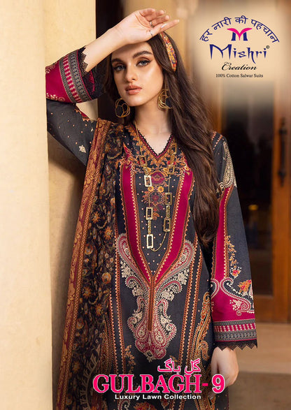 Gulbagh Vol 9 Luxury Lawn Collection Mishri Karachi Salwar Suits Supplier Gujarat