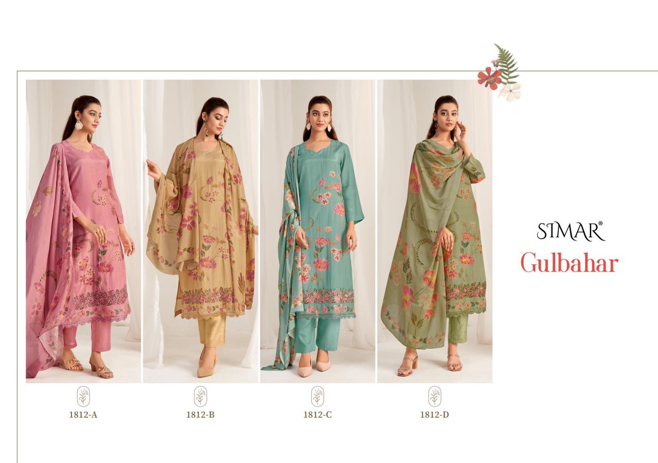 Gulbahar 1812 Simar Glossy Viscose Muslin Pant Style Suits Supplier