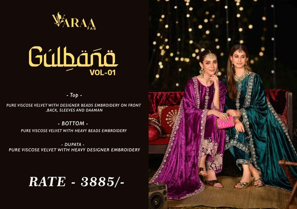 Gulbano Vol 1 Varaa Fab Pure Viscose Velvet Suits Wholesaler